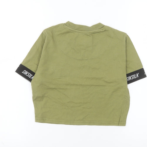 SikSilk Womens Green Cropped T-Shirt Size 10 Short Sleeve Cotton