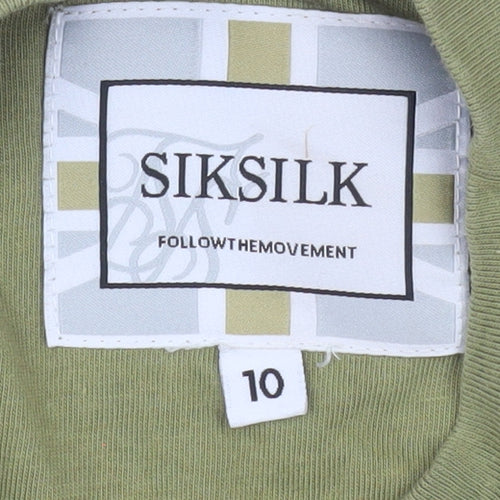SikSilk Womens Green Cropped T-Shirt Size 10 Short Sleeve Cotton