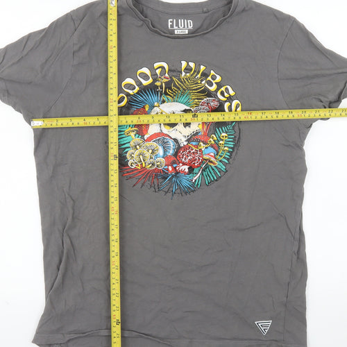 Fluid Mens Grey Good Vibes Skull Graphic Cotton T-Shirt XL