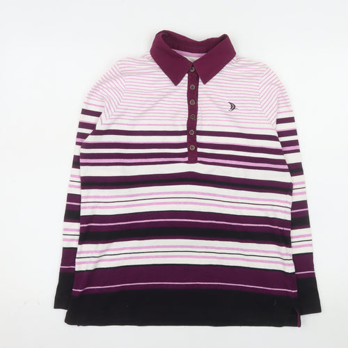 DASH Womens Purple Striped Long Sleeve Cotton Polo Size 14