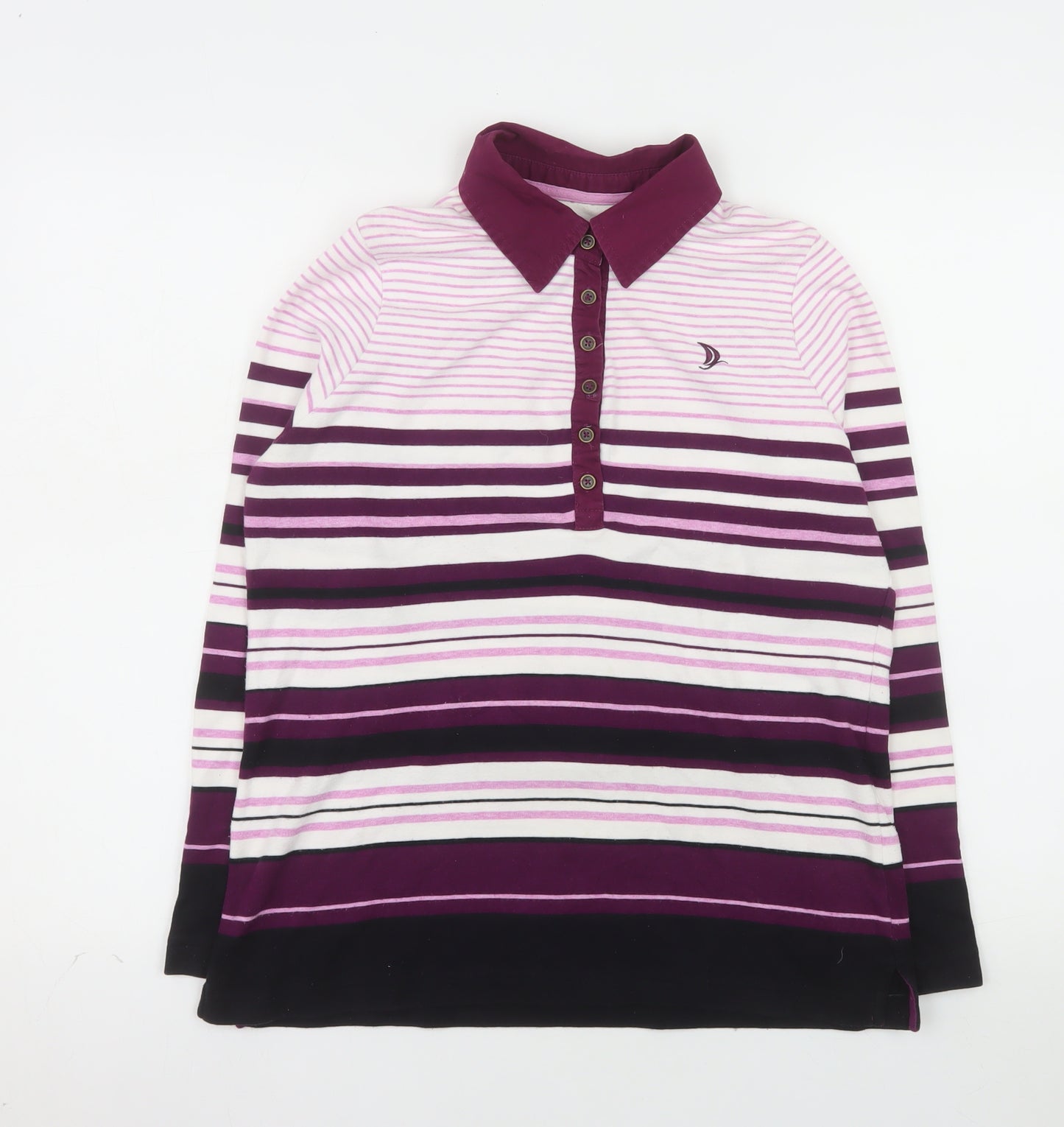 DASH Womens Purple Striped Long Sleeve Cotton Polo Size 14