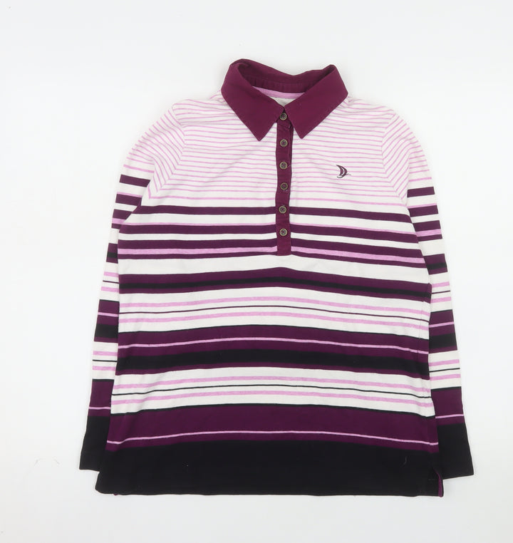 DASH Womens Purple Striped Long Sleeve Cotton Polo Size 14