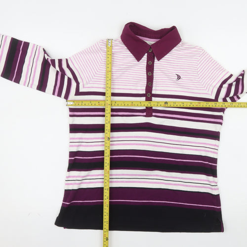 DASH Womens Purple Striped Long Sleeve Cotton Polo Size 14