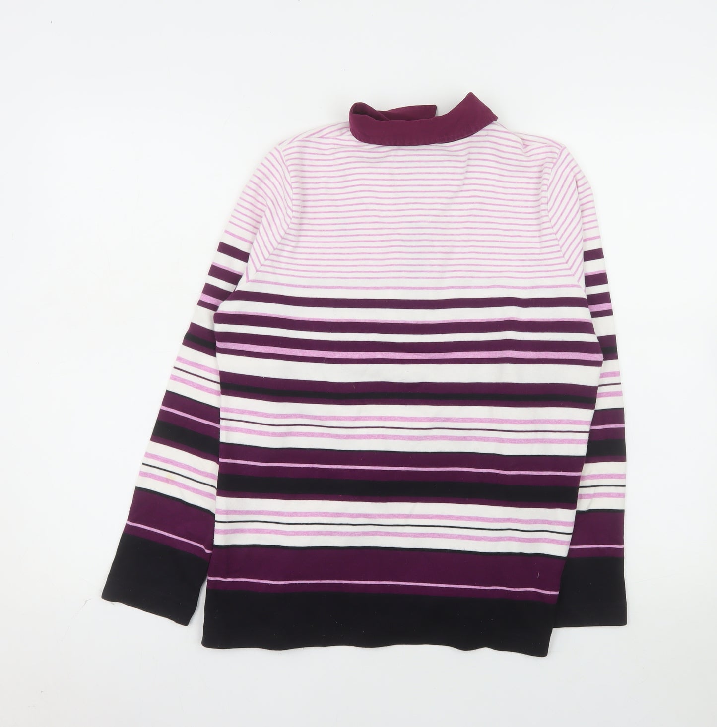 DASH Womens Purple Striped Long Sleeve Cotton Polo Size 14