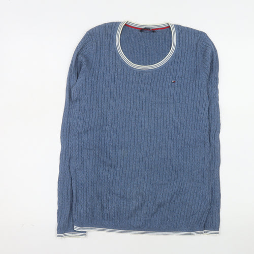 Tommy Hilfiger Mens Blue Cable-Knit Cotton Jumper Size M