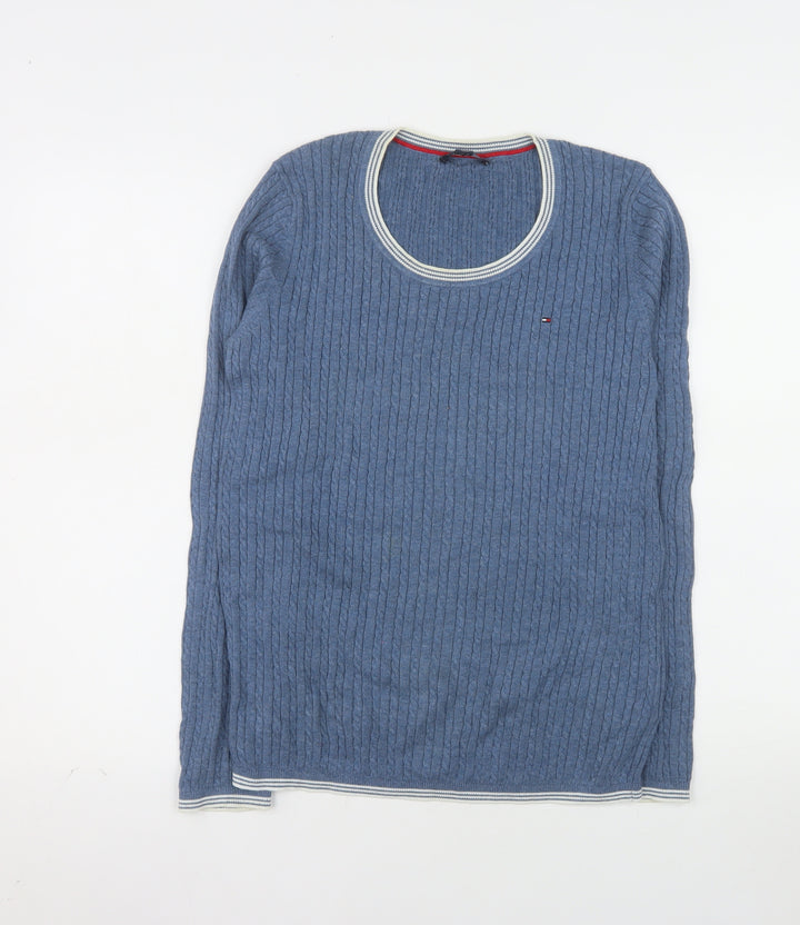 Tommy Hilfiger Mens Blue Cable-Knit Cotton Jumper Size M