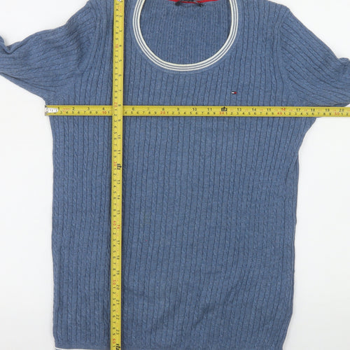 Tommy Hilfiger Mens Blue Cable-Knit Cotton Jumper Size M