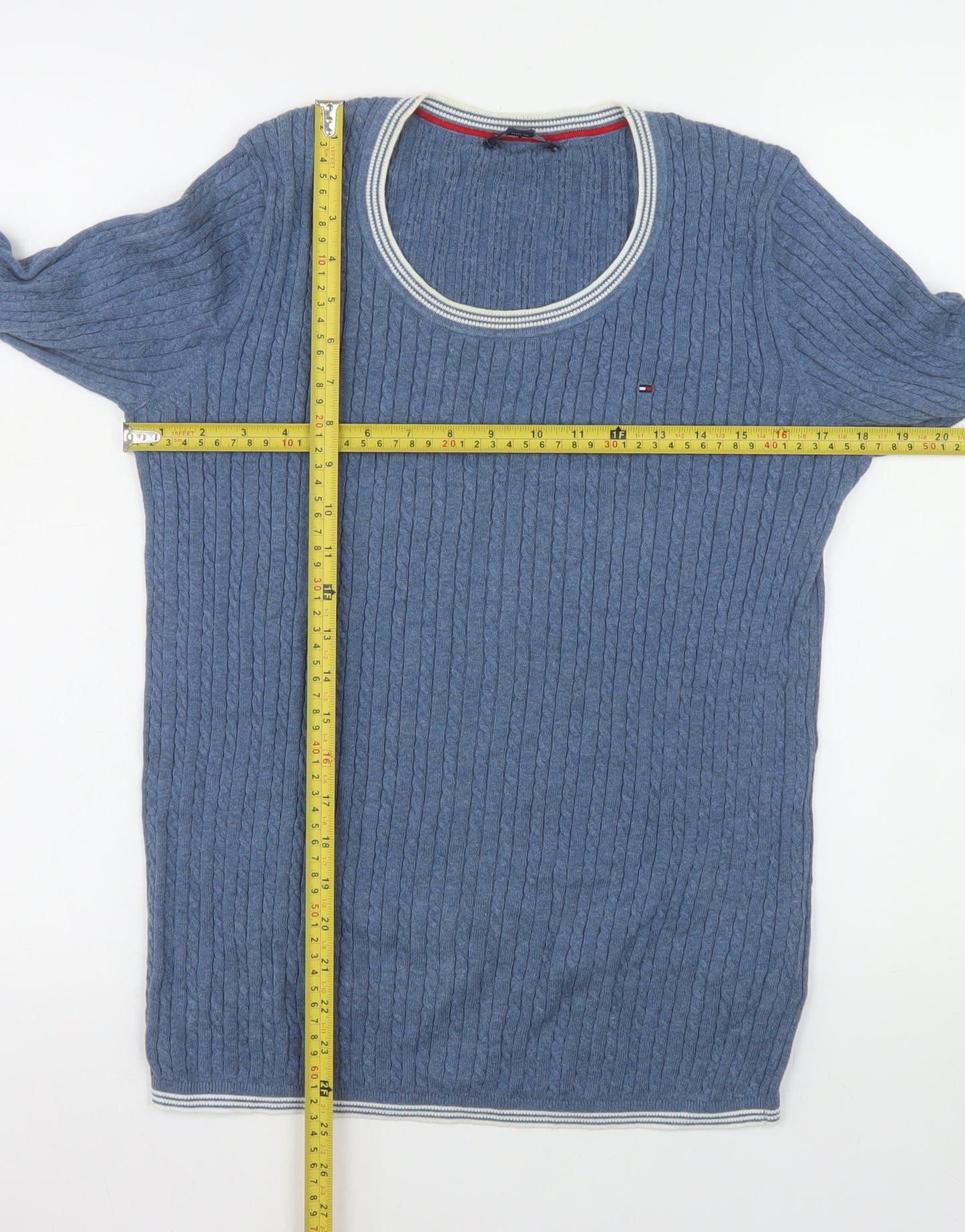 Tommy Hilfiger Mens Blue Cable-Knit Cotton Jumper Size M