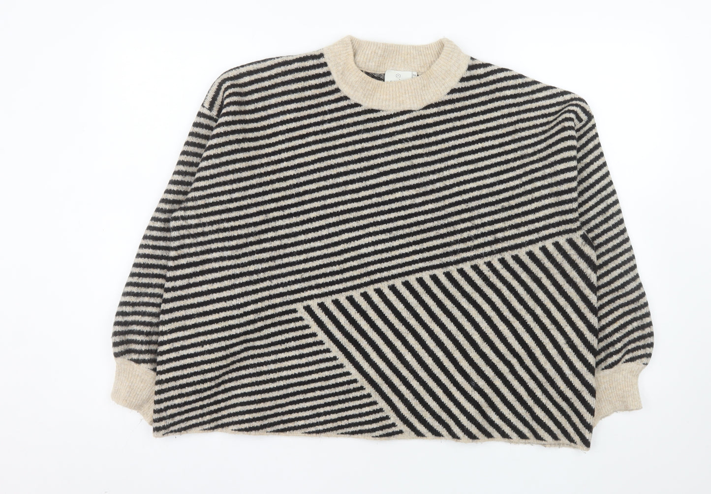 Kaffe Women’s Black Beige Striped Wool Blend Pullover XXL Jumper