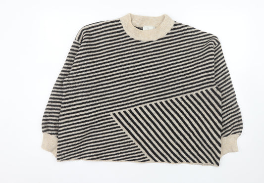 Kaffe Women’s Black Beige Striped Wool Blend Pullover XXL Jumper