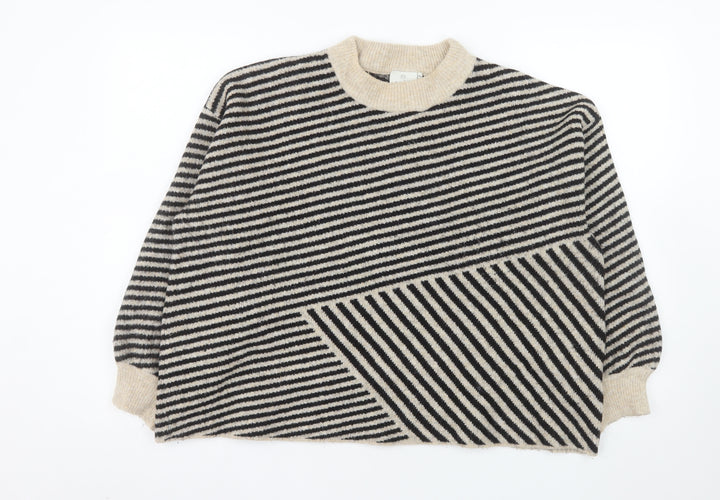 Kaffe Women’s Black Beige Striped Wool Blend Pullover XXL Jumper