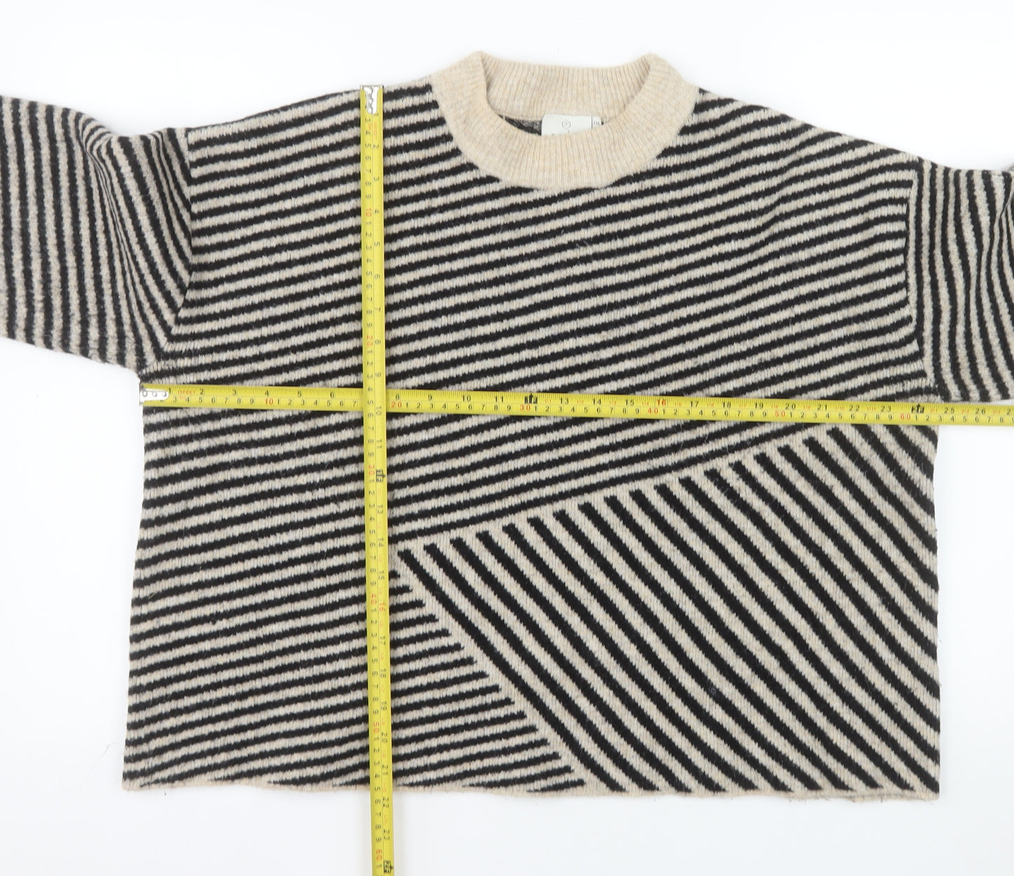 Kaffe Women’s Black Beige Striped Wool Blend Pullover XXL Jumper