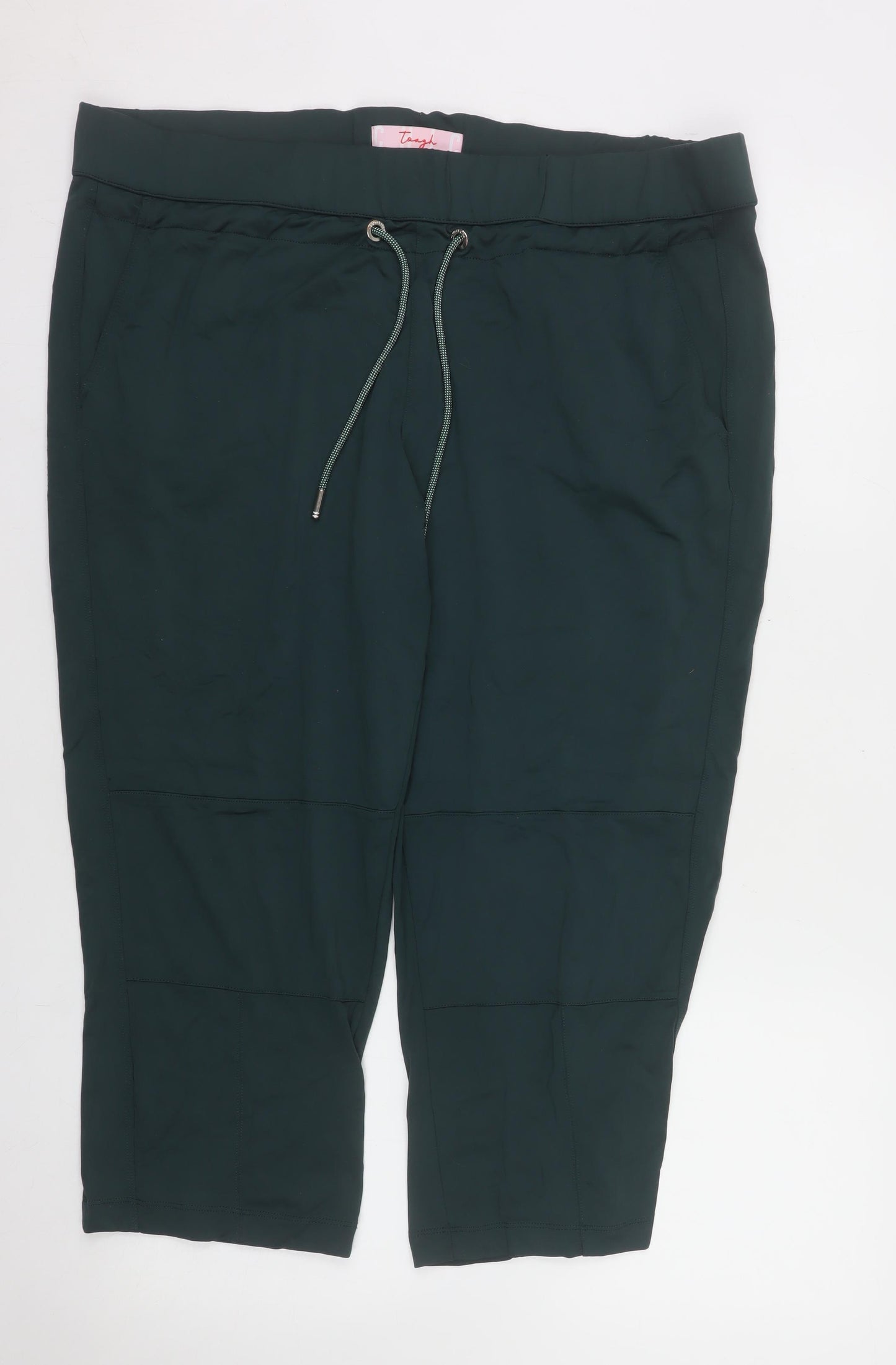 Tough Womens Green Capri Trousers Size 22 Elastic Waist Stretch