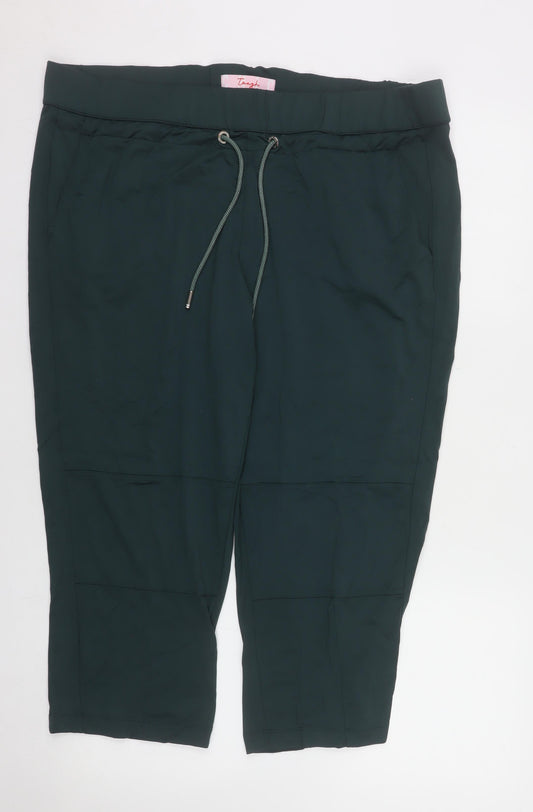 Tough Womens Green Capri Trousers Size 22 Elastic Waist Stretch