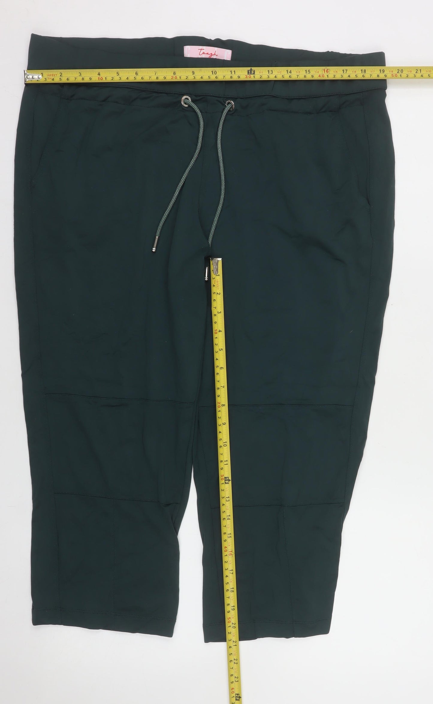 Tough Womens Green Capri Trousers Size 22 Elastic Waist Stretch