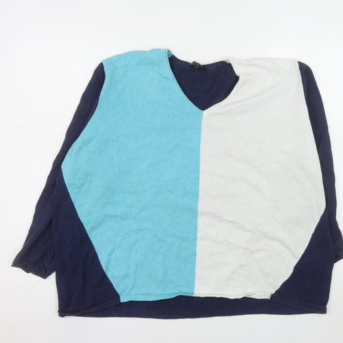 Marble Women's Blue Colour Block V-Neck Cotton Jumper Size 5XL