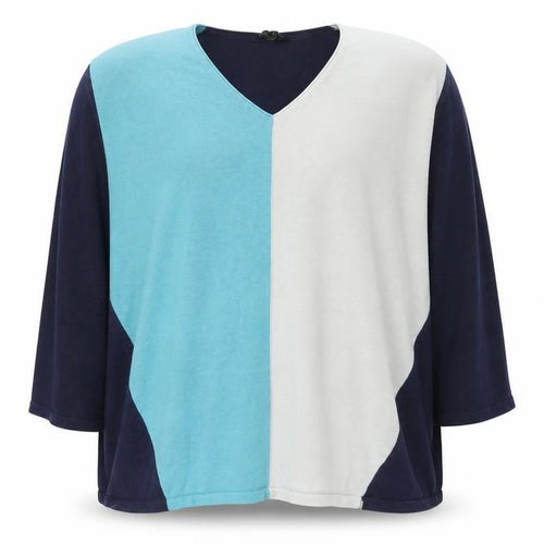 Marble Women's Blue Colour Block V-Neck Cotton Jumper Size 5XL