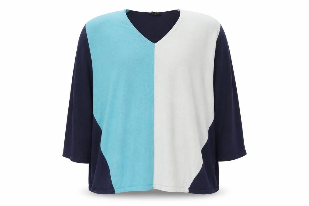 Marble Women's Blue Colour Block V-Neck Cotton Jumper Size 5XL
