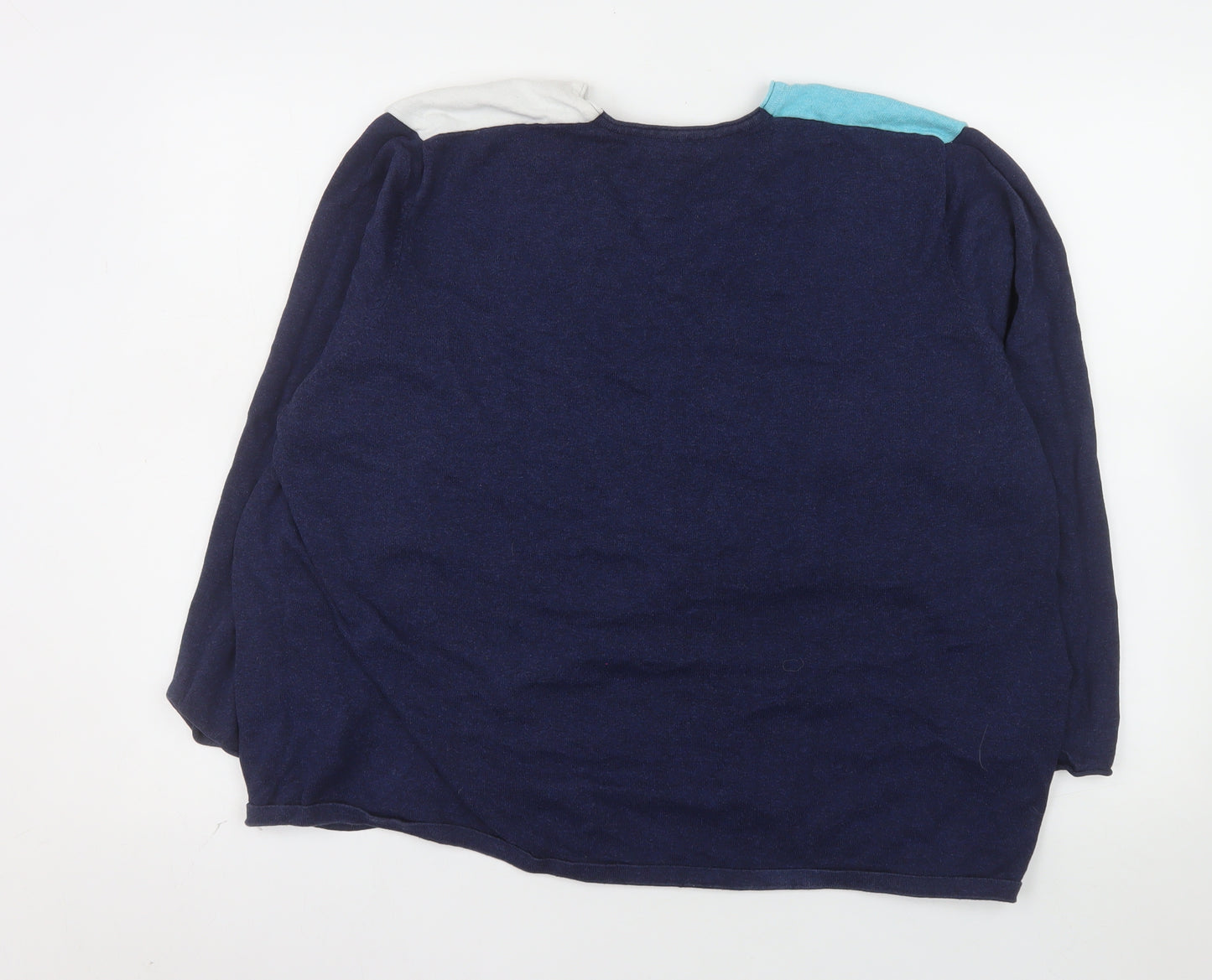 Marble Women's Blue Colour Block V-Neck Cotton Jumper Size 5XL