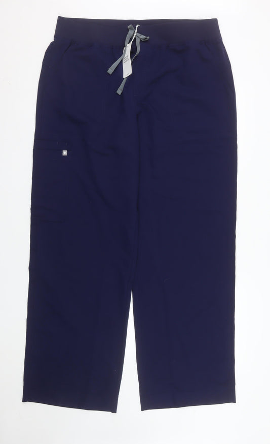 FIGS Women Navy Blue Tall Trousers XXL Polyester Blend Drawstring Comfort Workwear