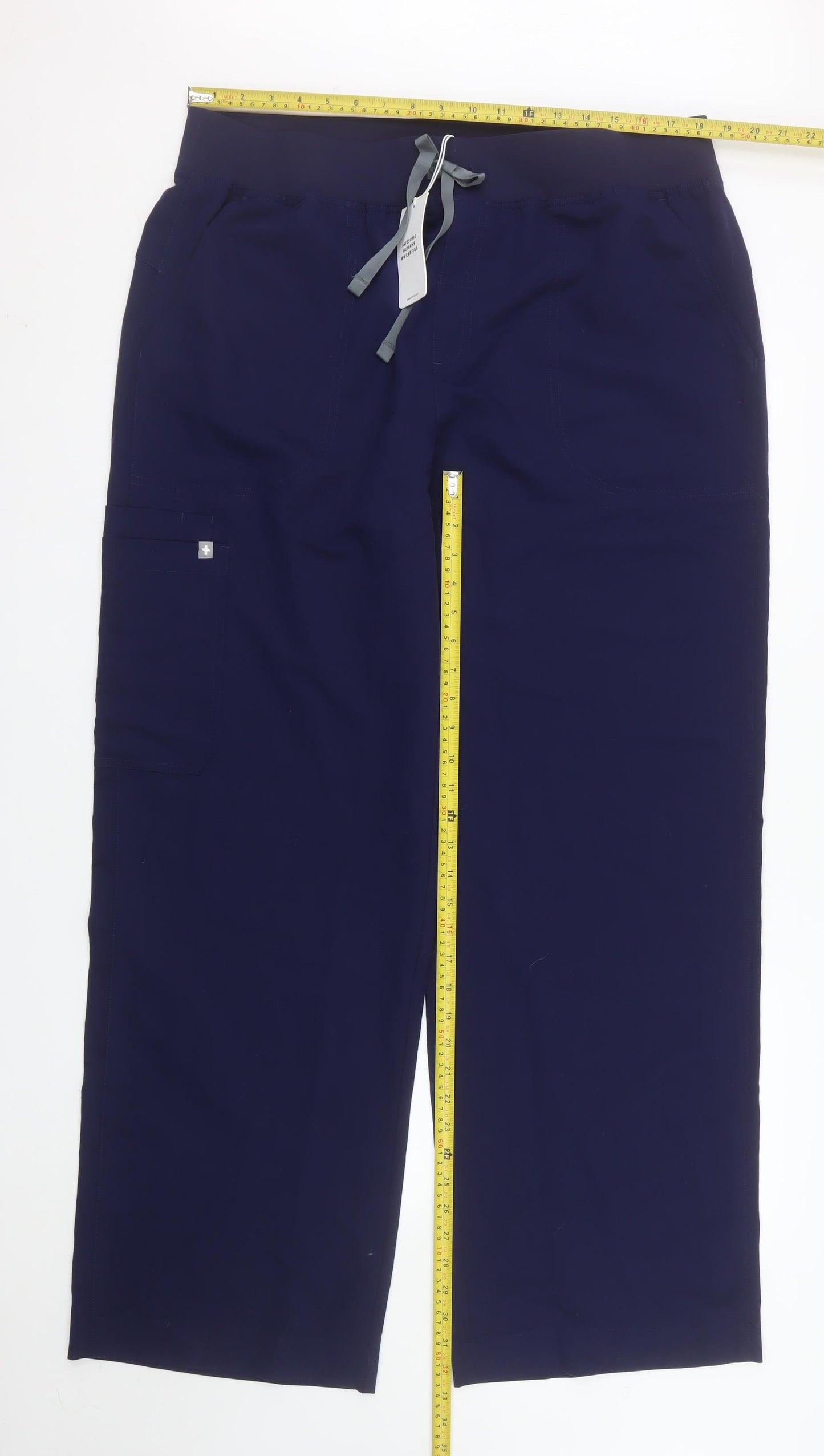 FIGS Women Navy Blue Tall Trousers XXL Polyester Blend Drawstring Comfort Workwear