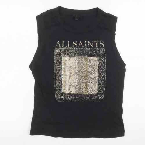 AllSaints Womens Black Animal Print Sleeveless Tank Top UK 10