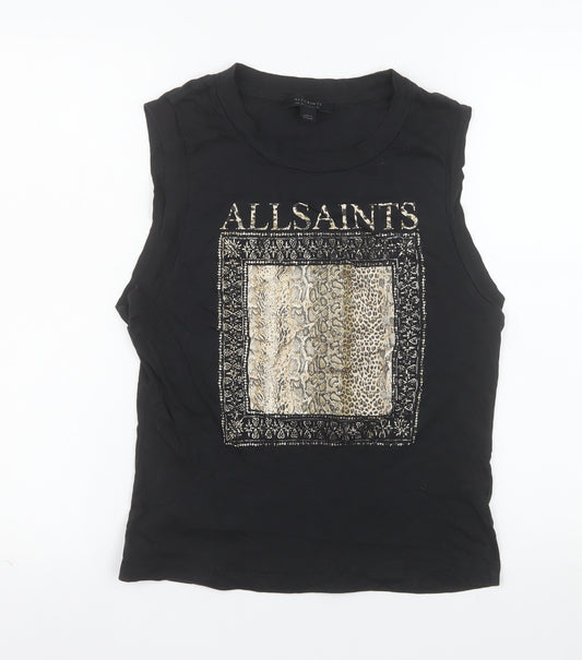 AllSaints Womens Black Animal Print Sleeveless Tank Top UK 10