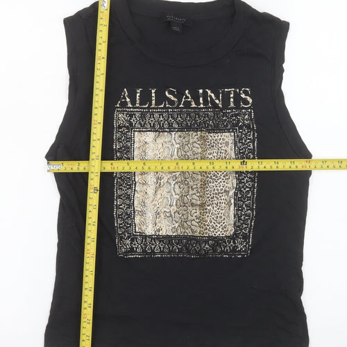 AllSaints Womens Black Animal Print Sleeveless Tank Top UK 10