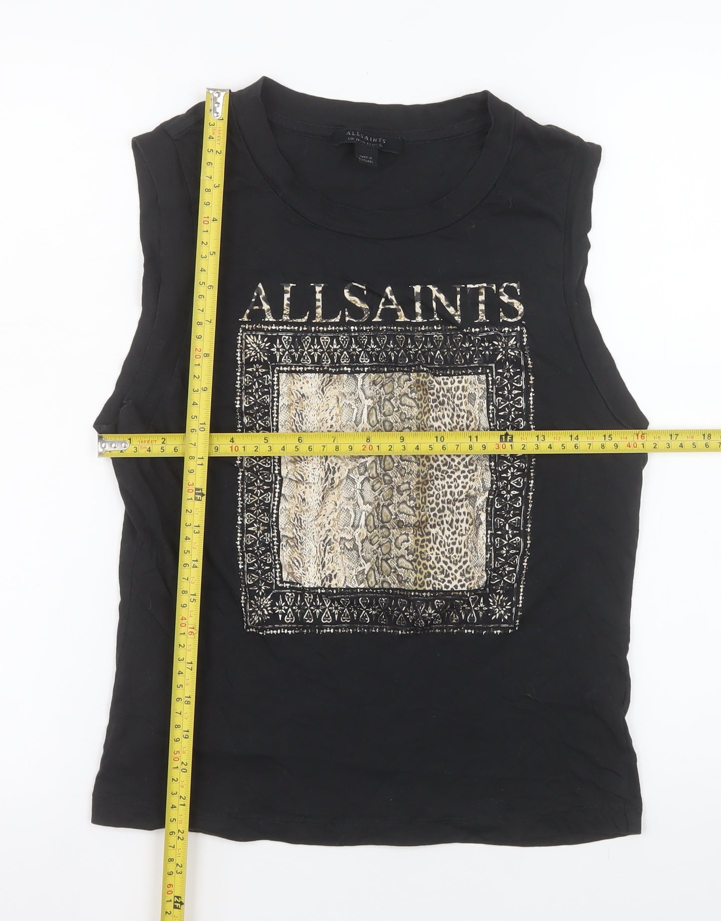 AllSaints Womens Black Animal Print Sleeveless Tank Top UK 10