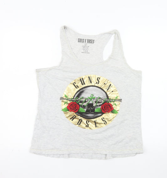 Guns N' Roses Women's Grey Tank Top Size L Rock Graphic Cotton Blend