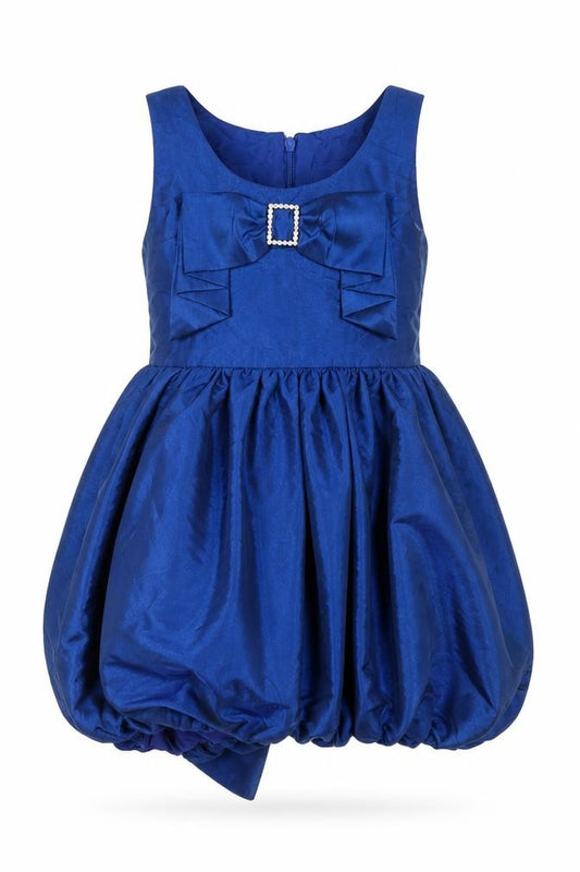 BHS Girls Navy Blue Taffeta Bubble Hem Bow Party Dress 2 Years