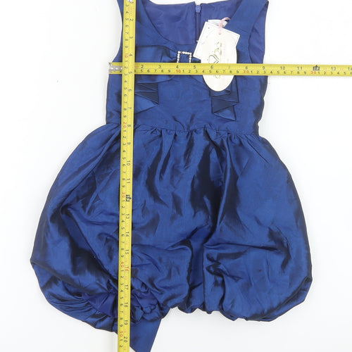 BHS Girls Navy Blue Taffeta Bubble Hem Bow Party Dress 2 Years