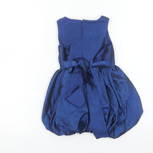BHS Girls Navy Blue Taffeta Bubble Hem Bow Party Dress 2 Years