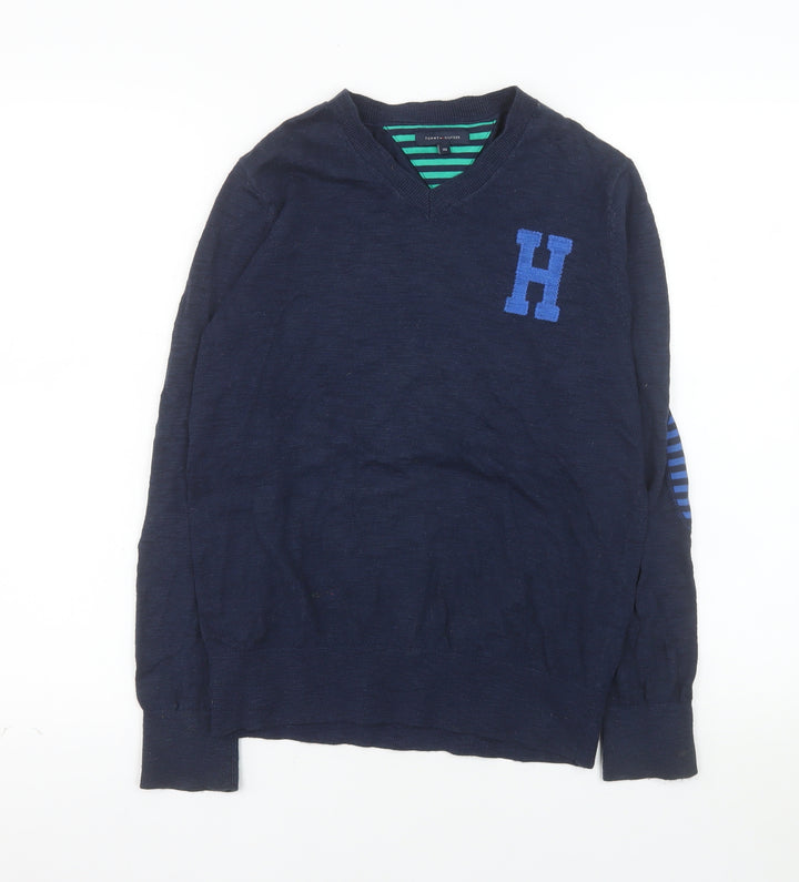 Tommy Hilfiger Boys Navy Blue Cotton V-Neck Jumper Size 152 (Age 12)