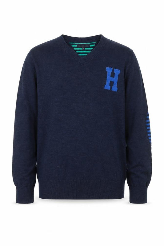 Tommy Hilfiger Boys Navy Blue Cotton V-Neck Jumper Size 152 (Age 12)
