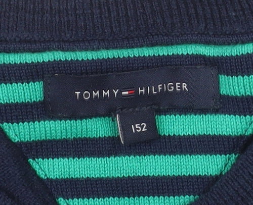 Tommy Hilfiger Boys Navy Blue Cotton V-Neck Jumper Size 152 (Age 12)