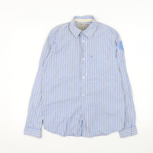 Rebel Clothing Men Blue Striped Cotton Button-Up Shirt L