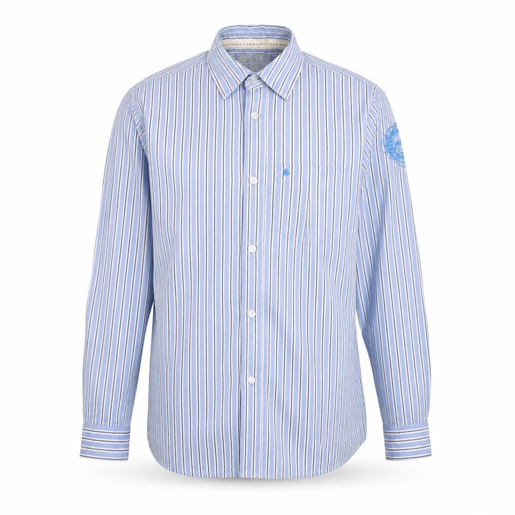 Front view of Rebel Clothing Men Blue Striped Cotton Button-Up Shirt L