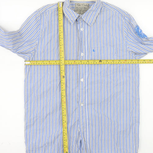 Rebel Clothing Men Blue Striped Cotton Button-Up Shirt L