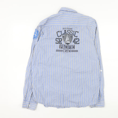 Rebel Clothing Men Blue Striped Cotton Button-Up Shirt L