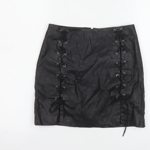 Forever 21 Women's Black Faux Leather Lace Up Mini Skirt Size S