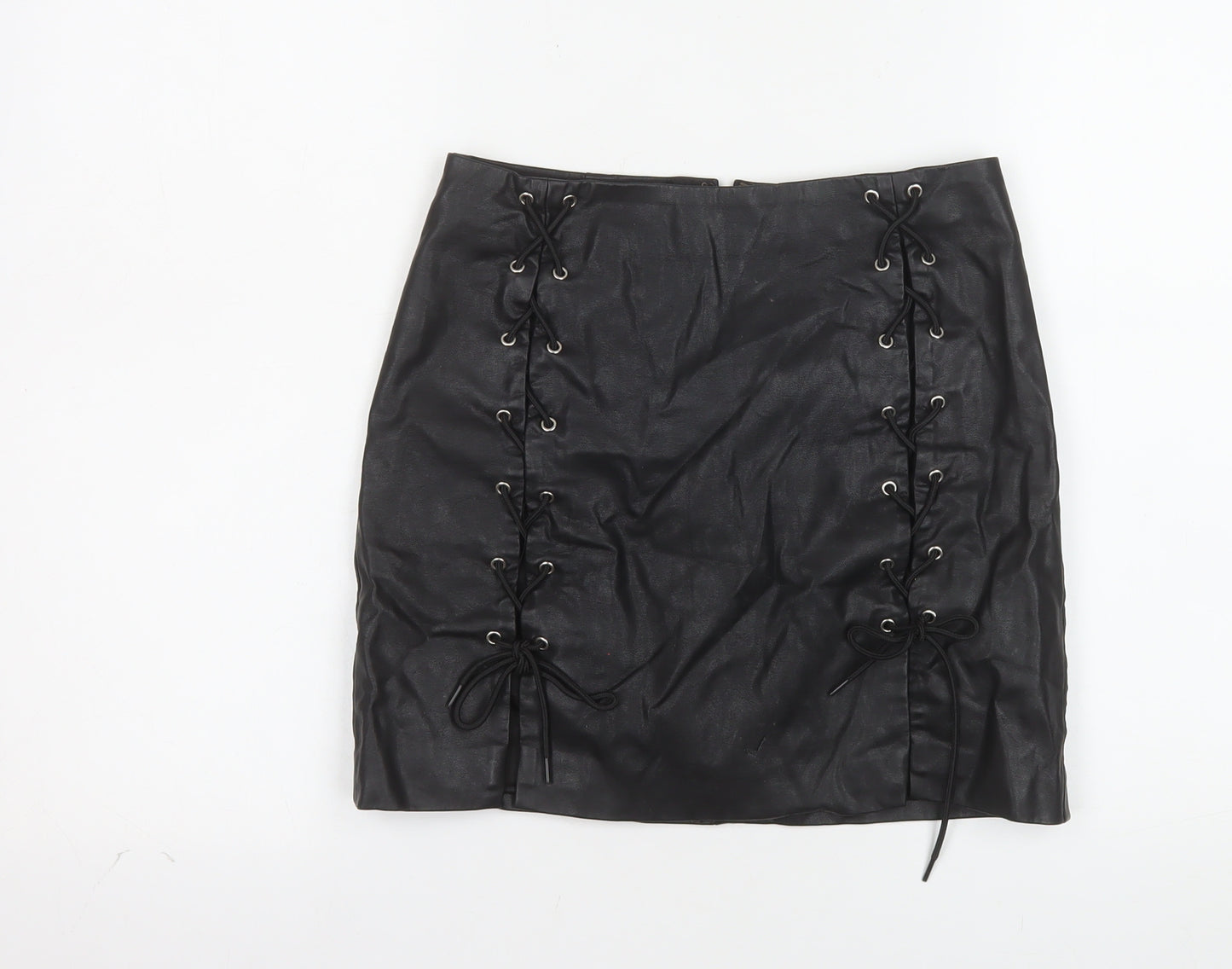 Forever 21 Women's Black Faux Leather Lace Up Mini Skirt Size S