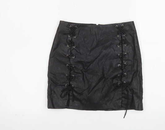 Forever 21 Women's Black Faux Leather Lace Up Mini Skirt Size S