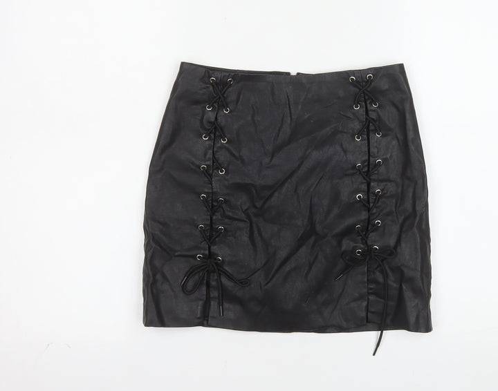 Forever 21 Women's Black Faux Leather Lace Up Mini Skirt Size S