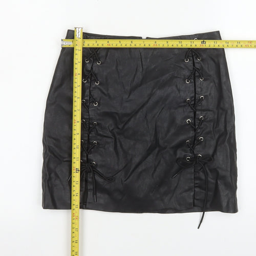 Forever 21 Women's Black Faux Leather Lace Up Mini Skirt Size S