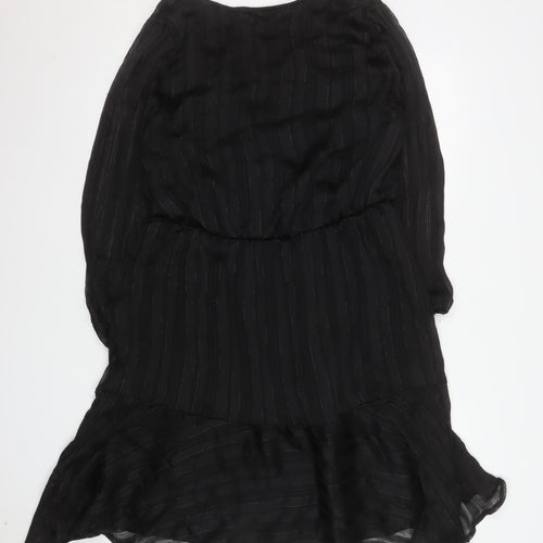 Dunnes Women Black Size 16 Wrap Hi-Low Dress Elegant Long Sleeve