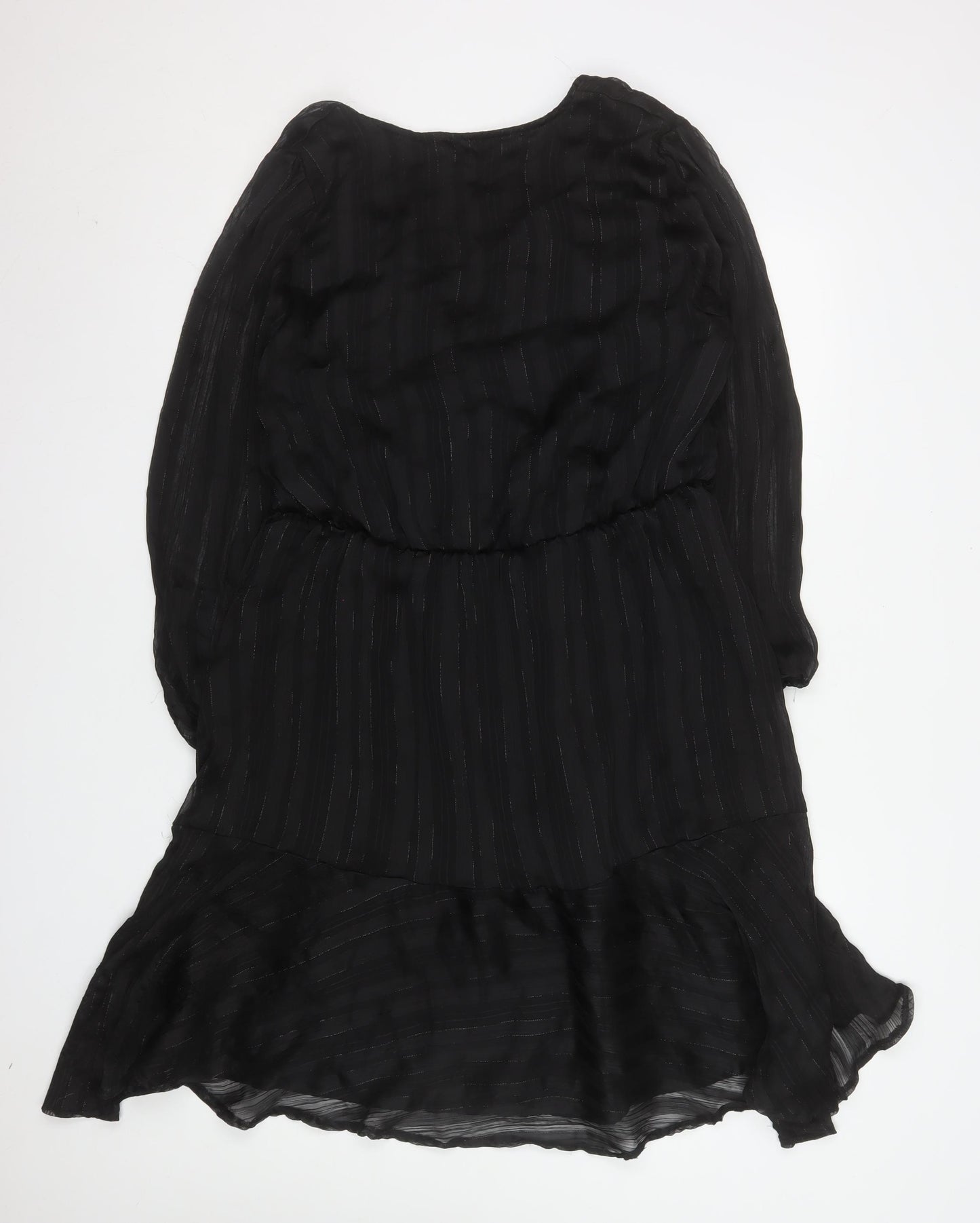 Dunnes Women Black Size 16 Wrap Hi-Low Dress Elegant Long Sleeve