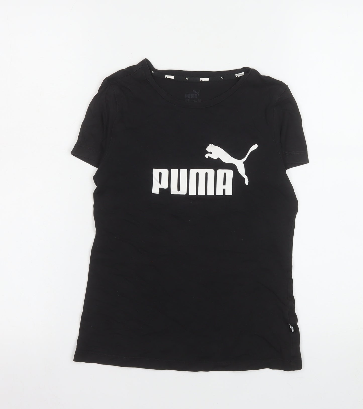 Puma Girls Black Short Sleeve Crew Neck Logo T-Shirt Size 11-12 Years