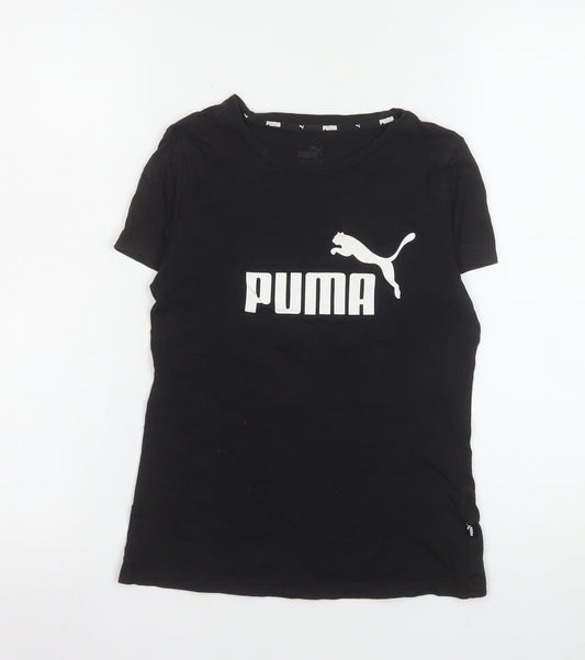 Puma Girls Black Short Sleeve Crew Neck Logo T-Shirt Size 11-12 Years