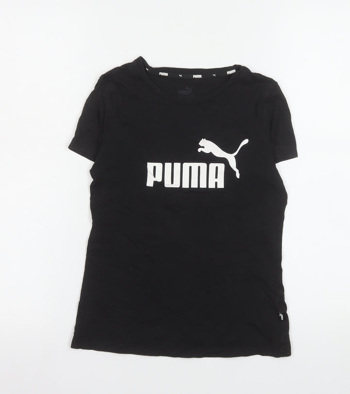 Puma Girls Black Short Sleeve Crew Neck Logo T-Shirt Size 11-12 Years